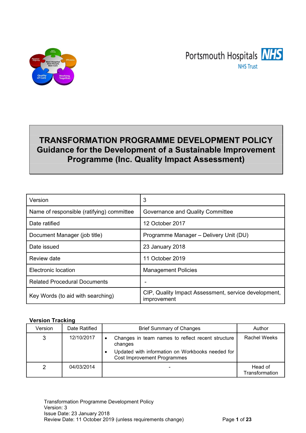 Transformation Programme Development Policy