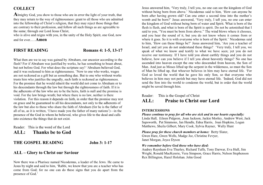 FIRST READING Romans 4: 1-5, 13-17