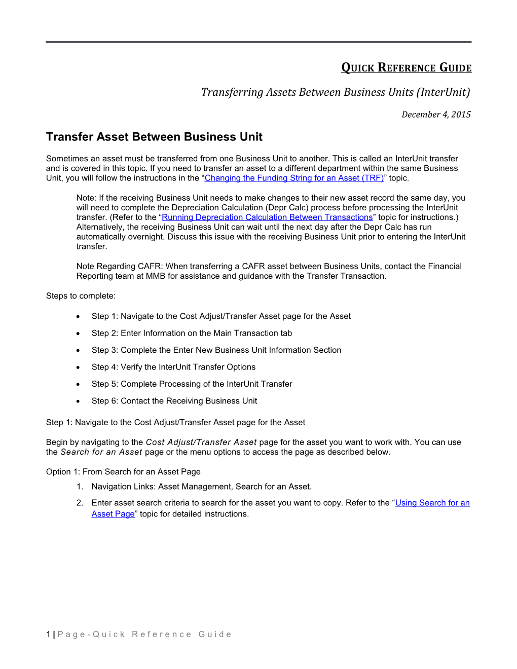 Transferring Assets Between Business Units (Interunit)