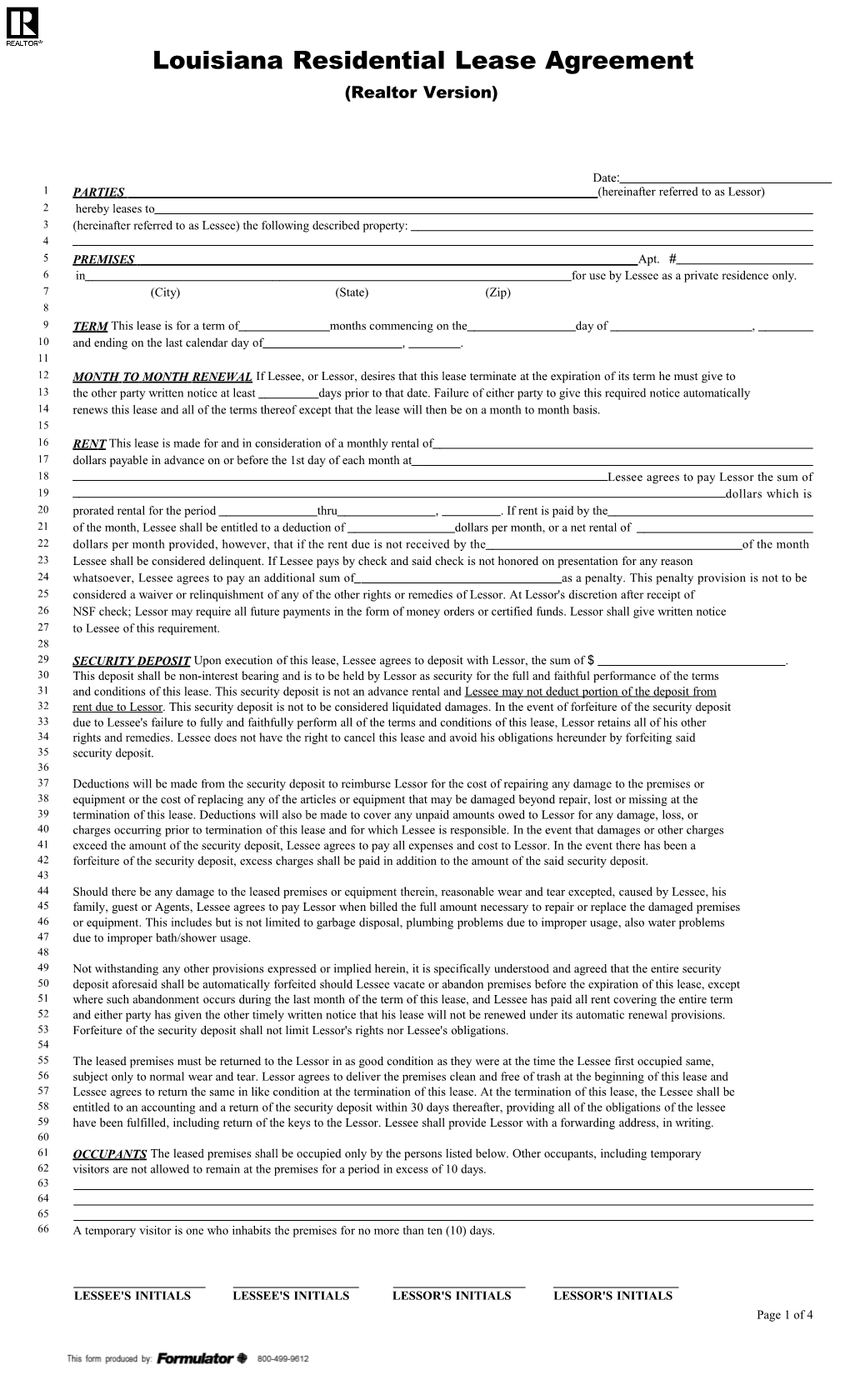 Louisiana Residential Lease Agreement