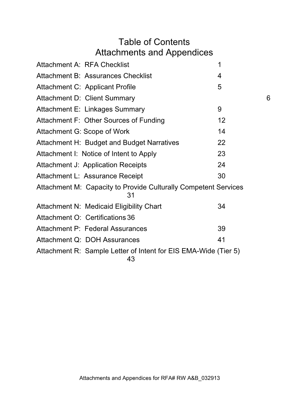 Table of Contents Attachments and Appendices