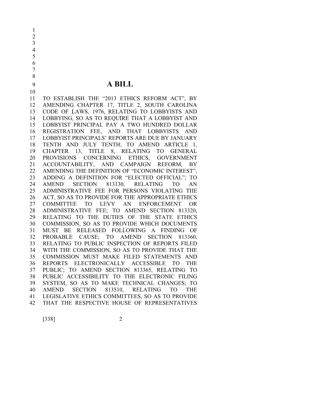 2013-2014 Bill 338: Lobbyist and Lobbying - South Carolina Legislature Online