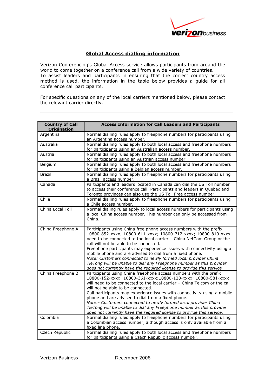 Verizon Conferencings Global Access Service, Allows Participants from Around the World s1