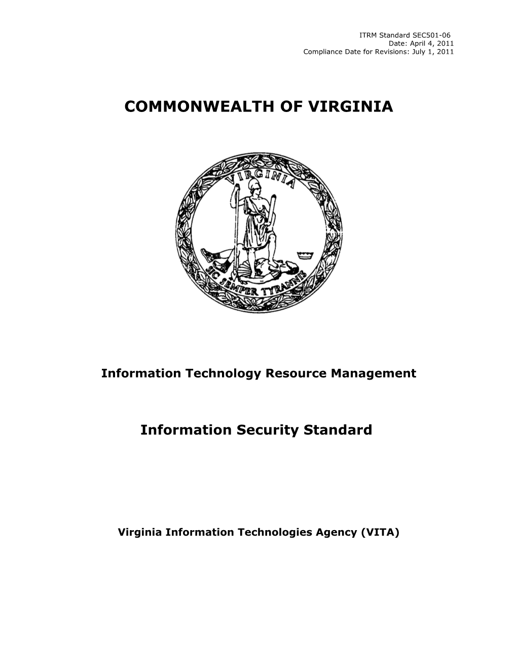 Information Security Standard - ITRM Standard SEC501-01
