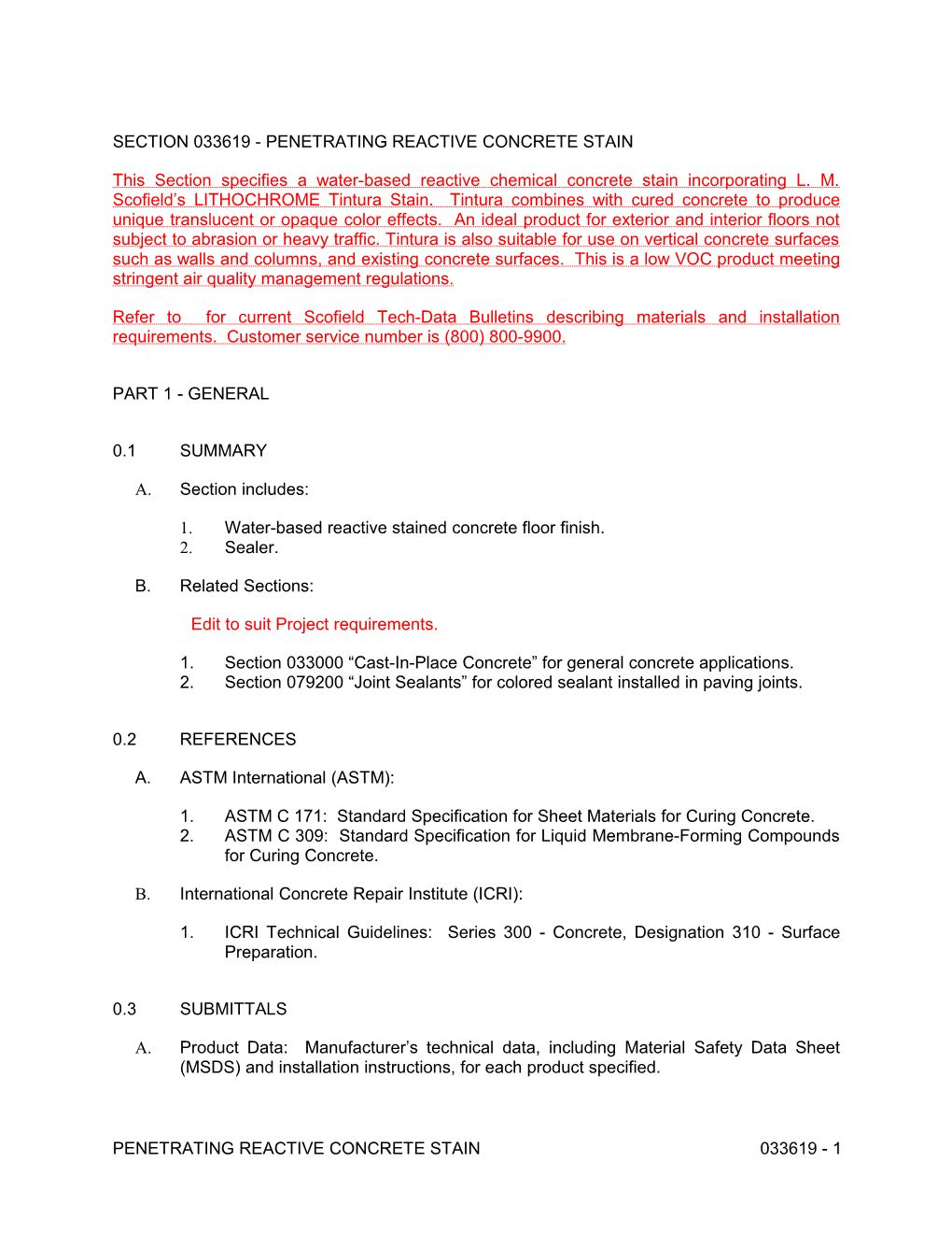 Section 033619 - Penetrating Reactive Concrete Stain