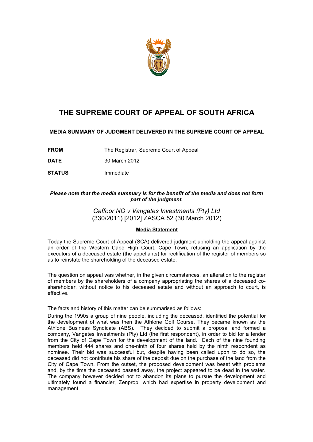 Supreme Court of Appeal of South Africa s2