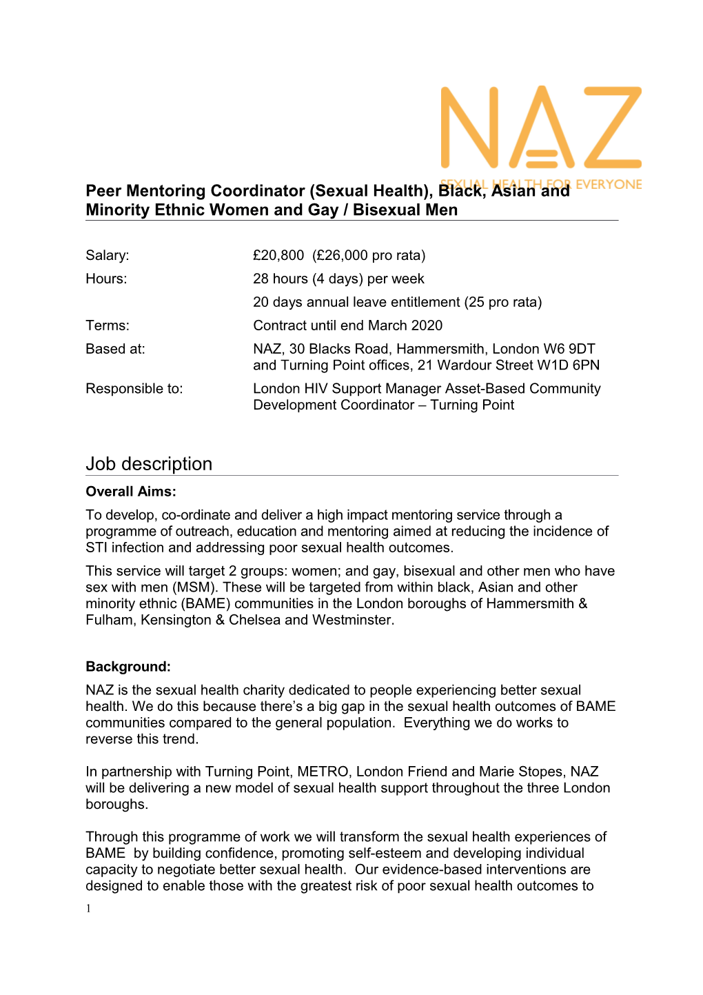 Peer Mentoring Coordinator (Sexual Health), Black, Asian and Minority Ethnic Women And