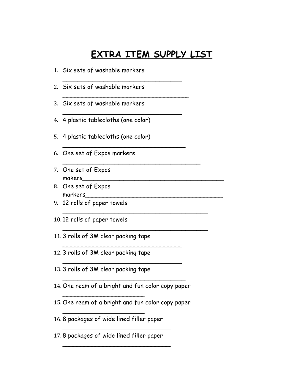 Third Grade Supply List s1