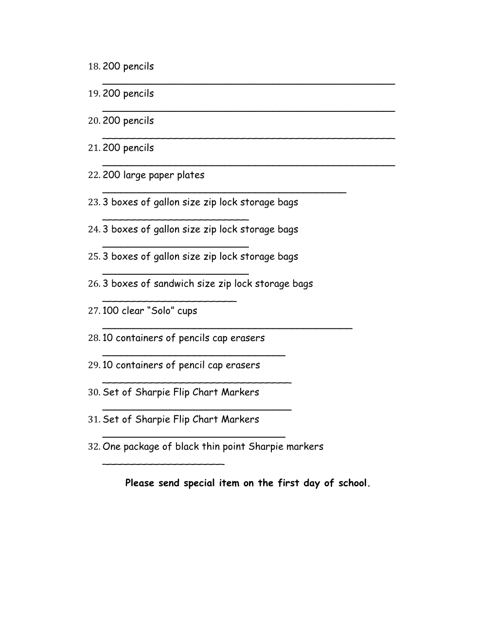Third Grade Supply List s1