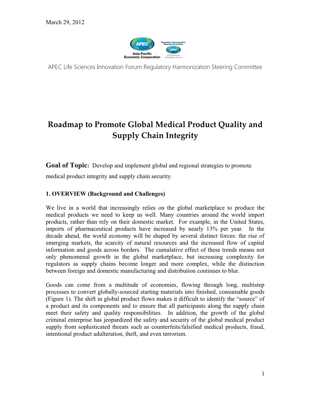 Apec Strategic Roadmap for Securing the Drug Supply Chain