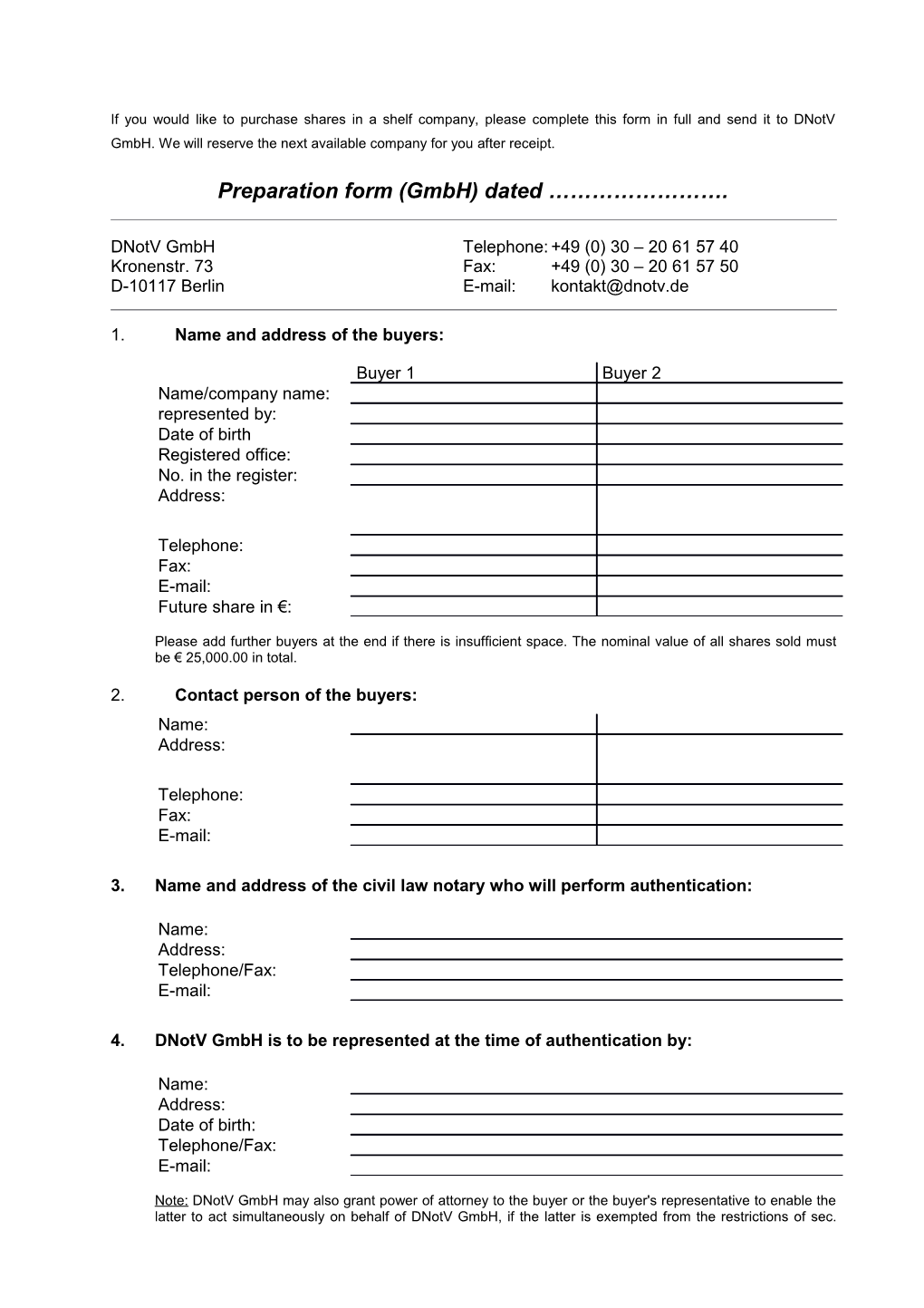 Preparation Form (Gmbh) Dated