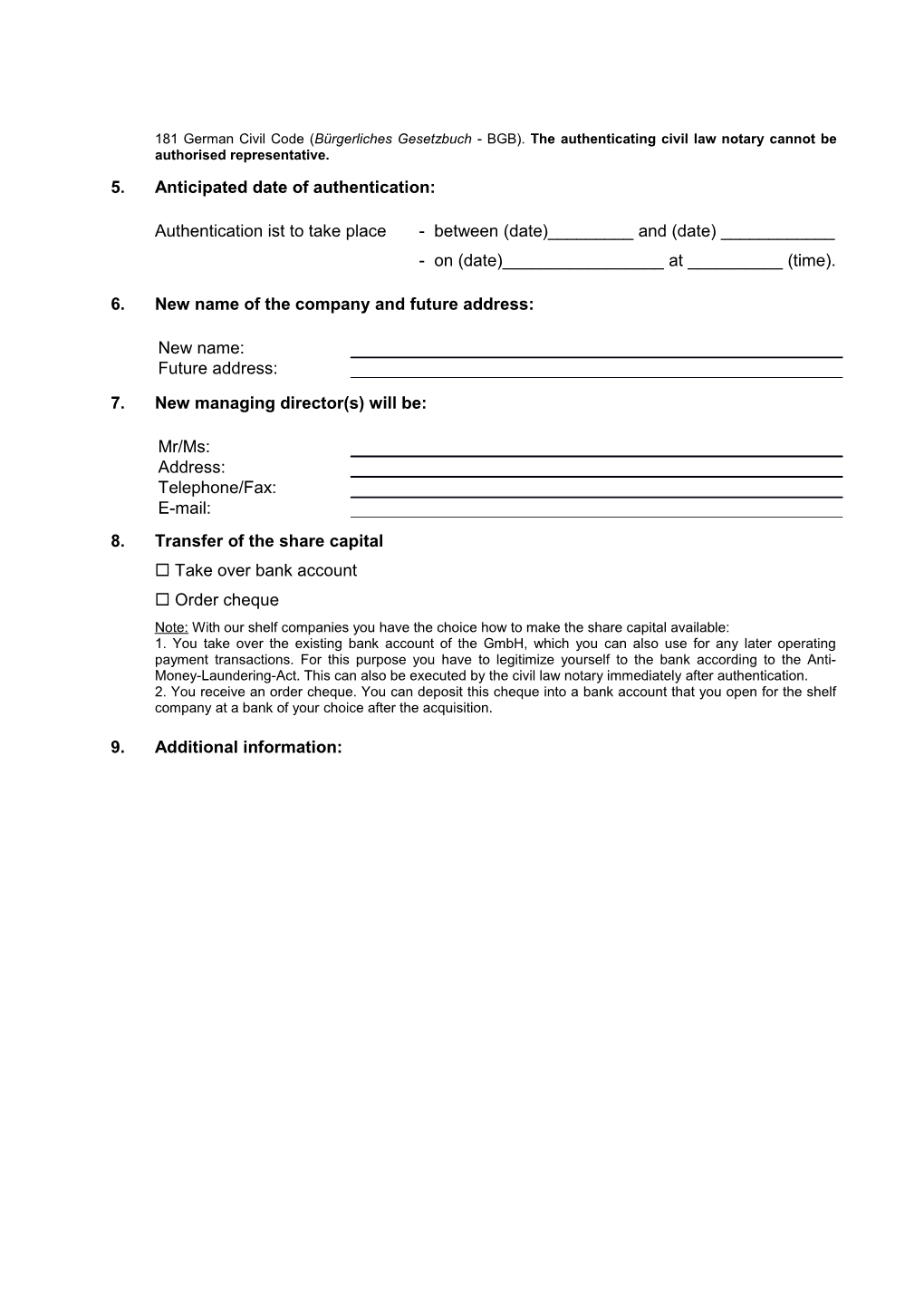 Preparation Form (Gmbh) Dated