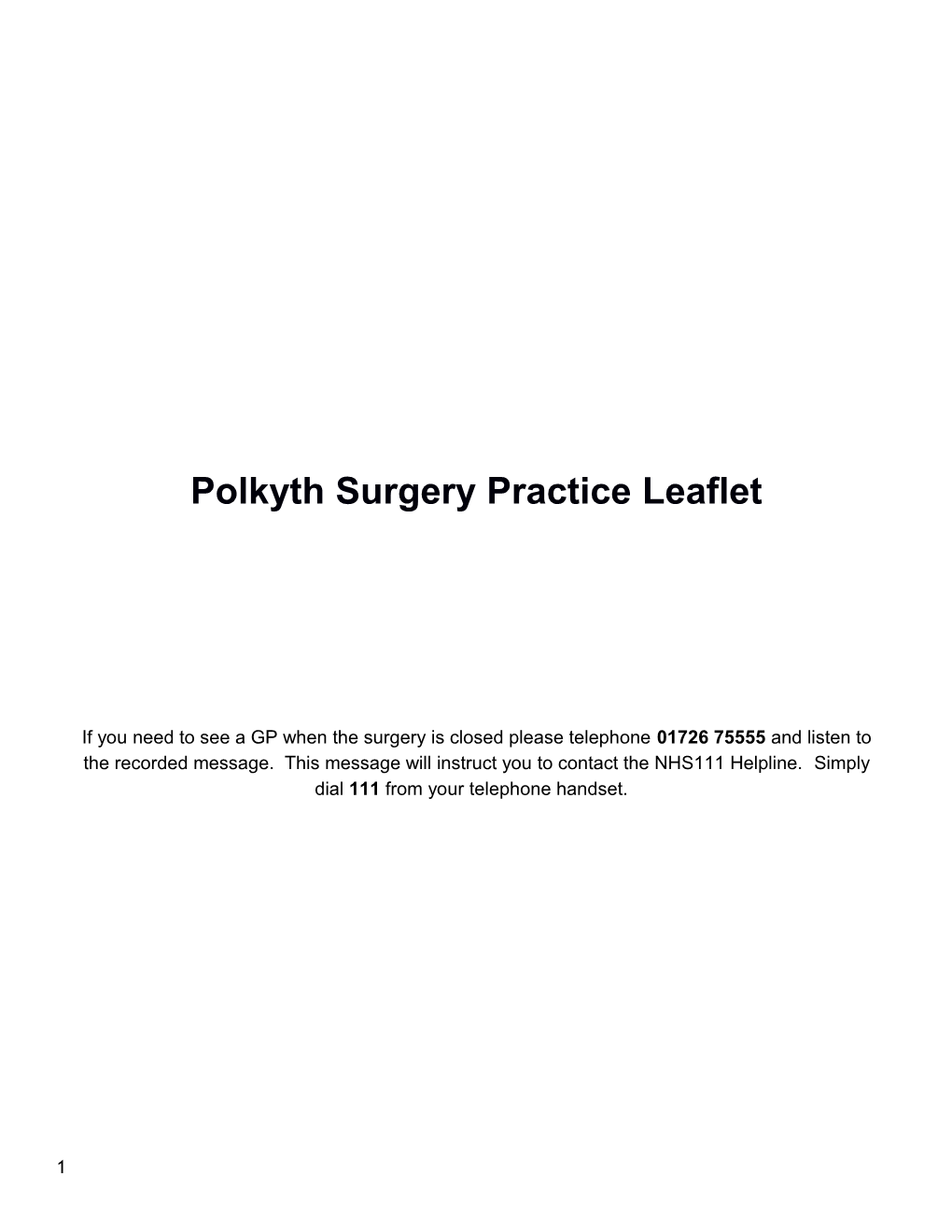 Polkyth Surgery Practice Leaflet