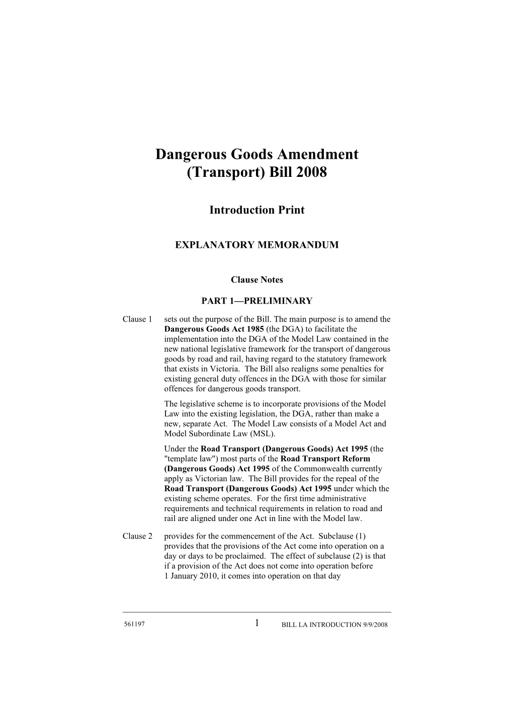 Dangerous Goods Amendment (Transport) Bill 2008