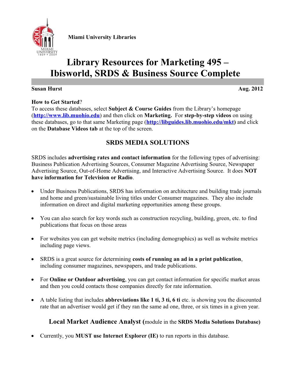 Library Resources for Marketing 495