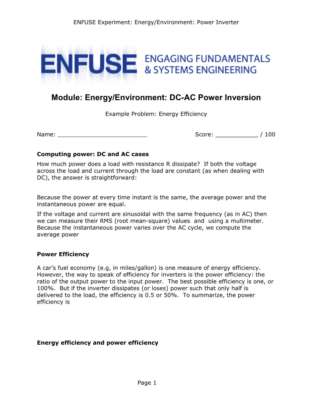 Module: Energy/Environment: DC-AC Power Inversion