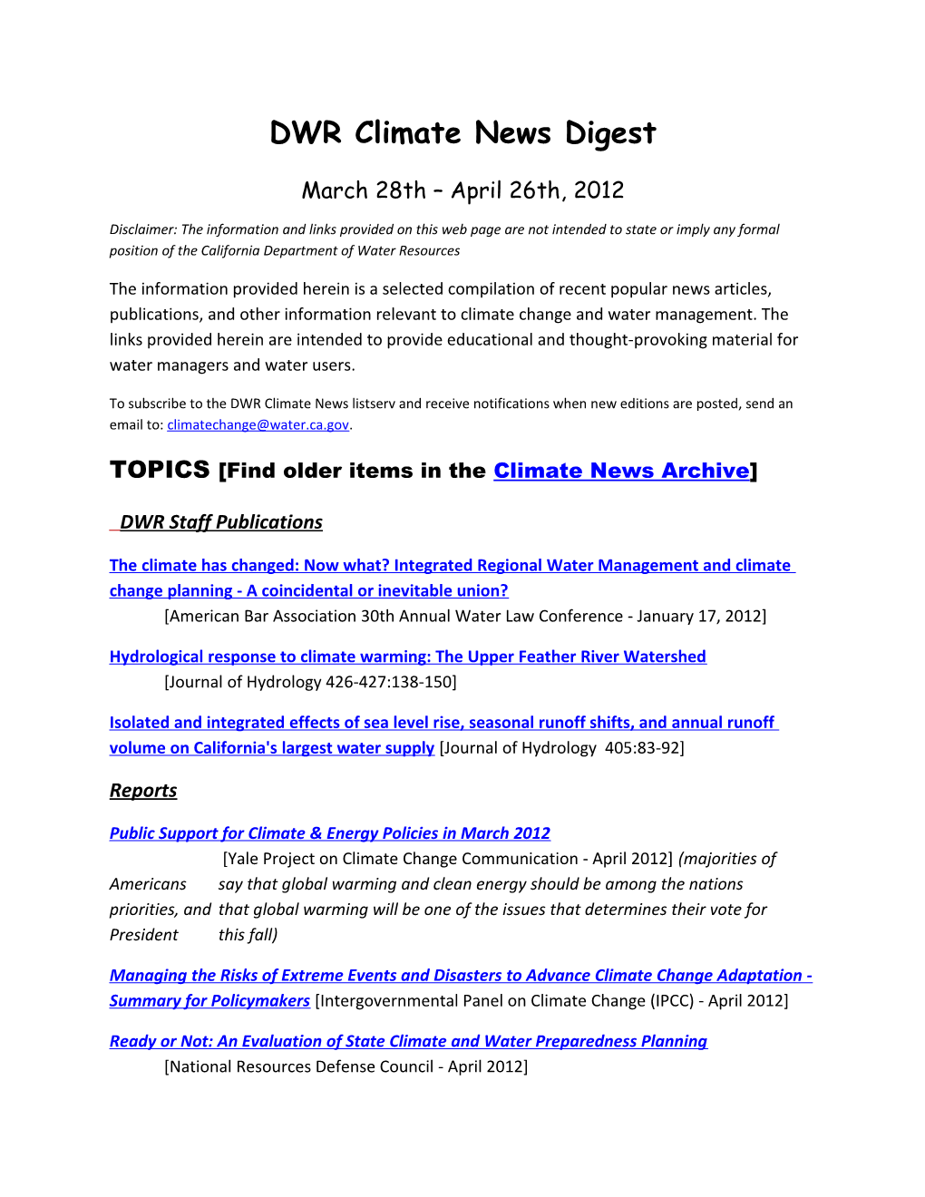 DWR Climate News Digest s2