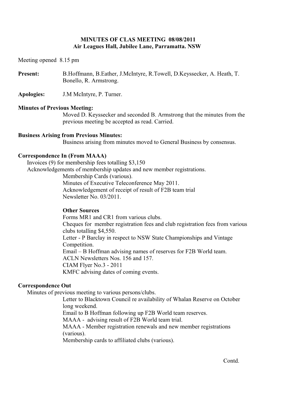 Minutes of Clas Meeting 10 / 05 / 04 s1