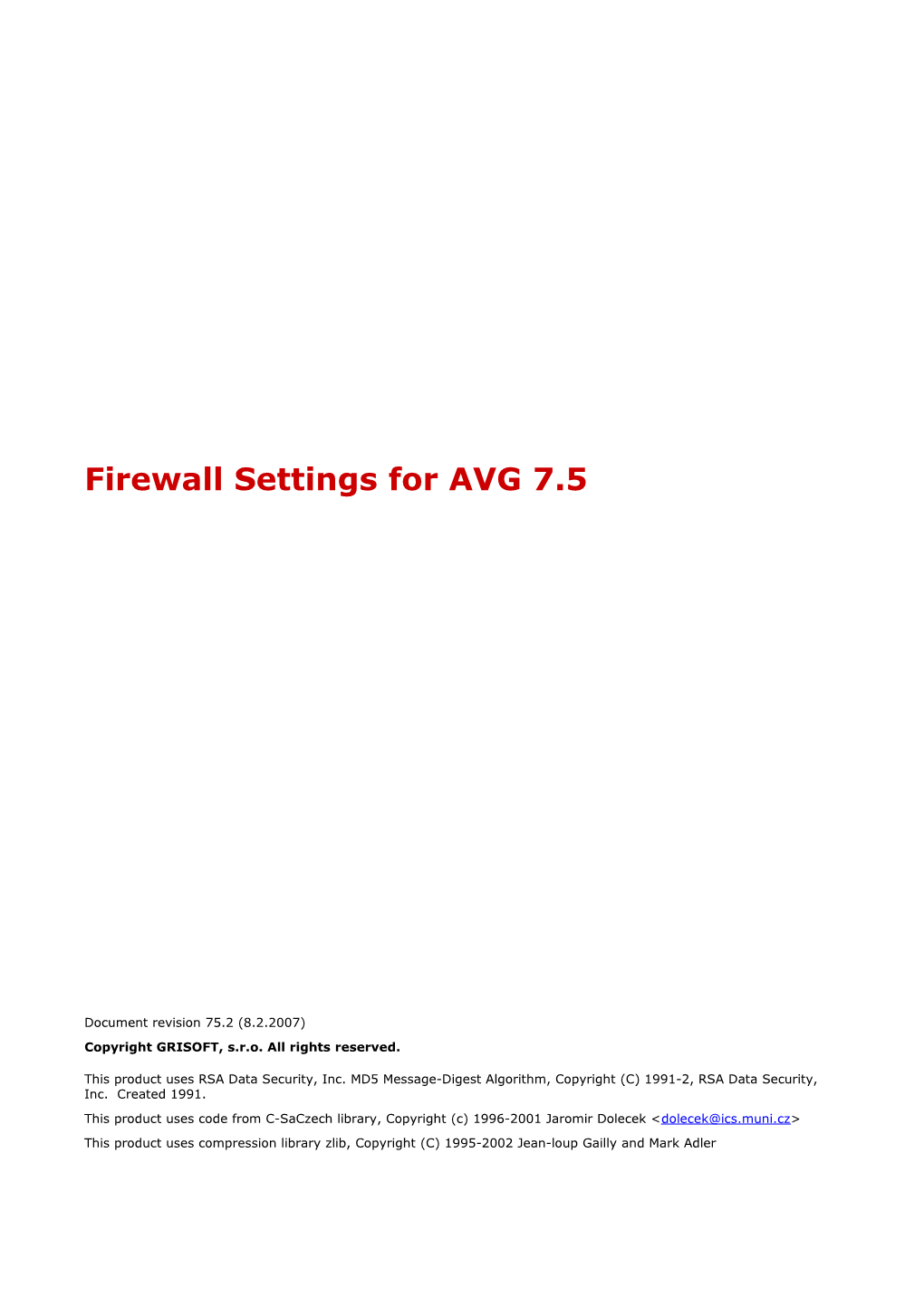 Firewall Settings for AVG 7.5