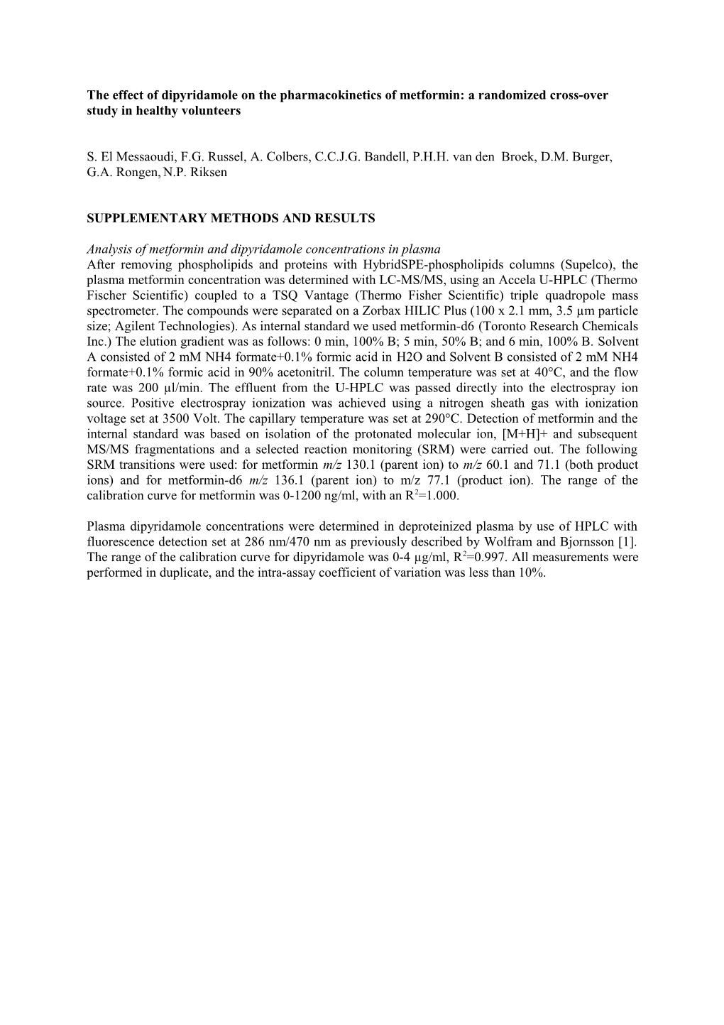 The Effect of Dipyridamole on the Pharmacokinetics of Metformin: a Randomized Cross-Over