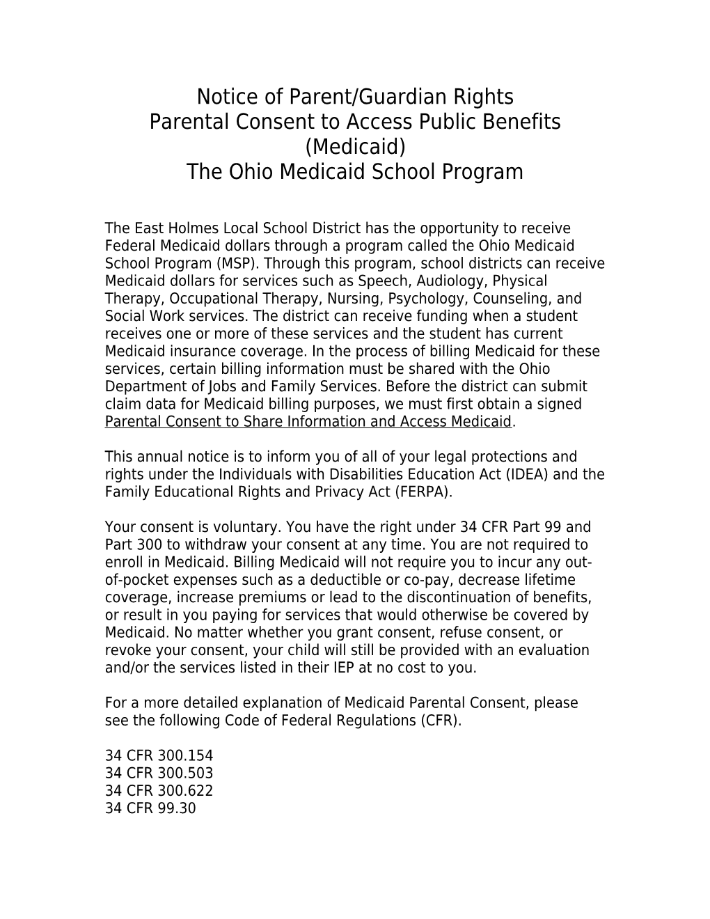 Notice of Parent/Guardian Rights