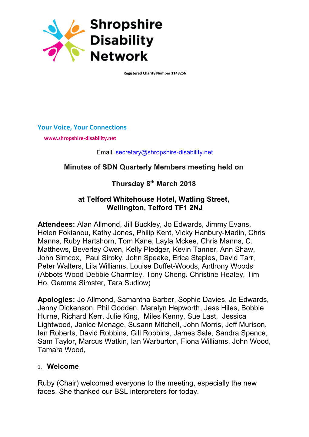 Minutes of SDN Quarterly Members Meeting Held On