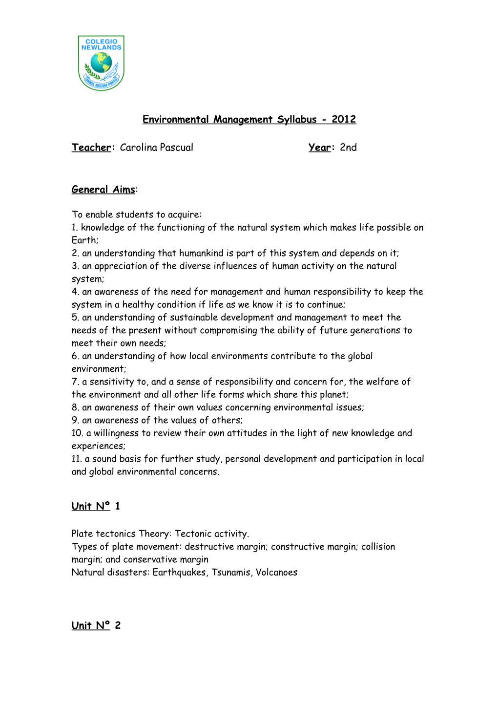 Environmental Management Syllabus - 2012