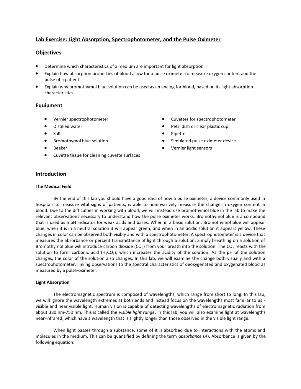 Lab Exercise: Spectrophotometer Lab