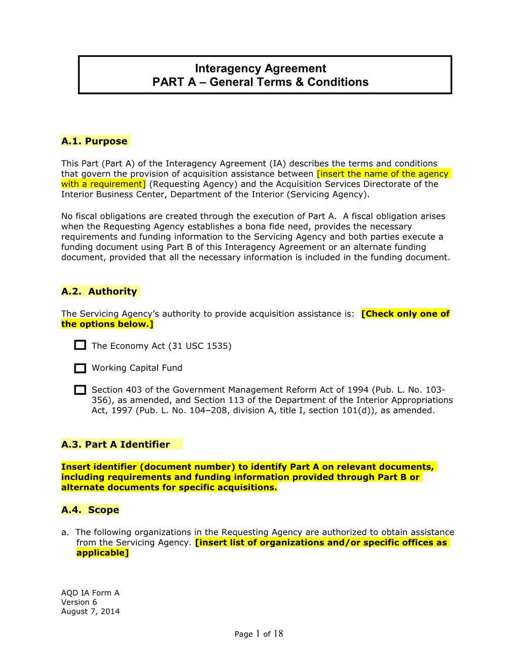 Part a OCIO and AQD - FY14 Policy Changes 3-3-14