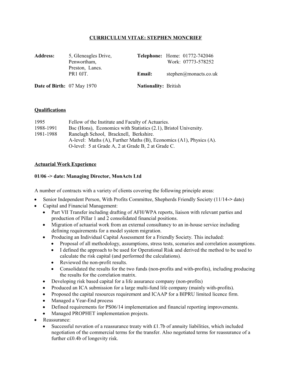 Curriculum Vitae: Stephen Moncrief