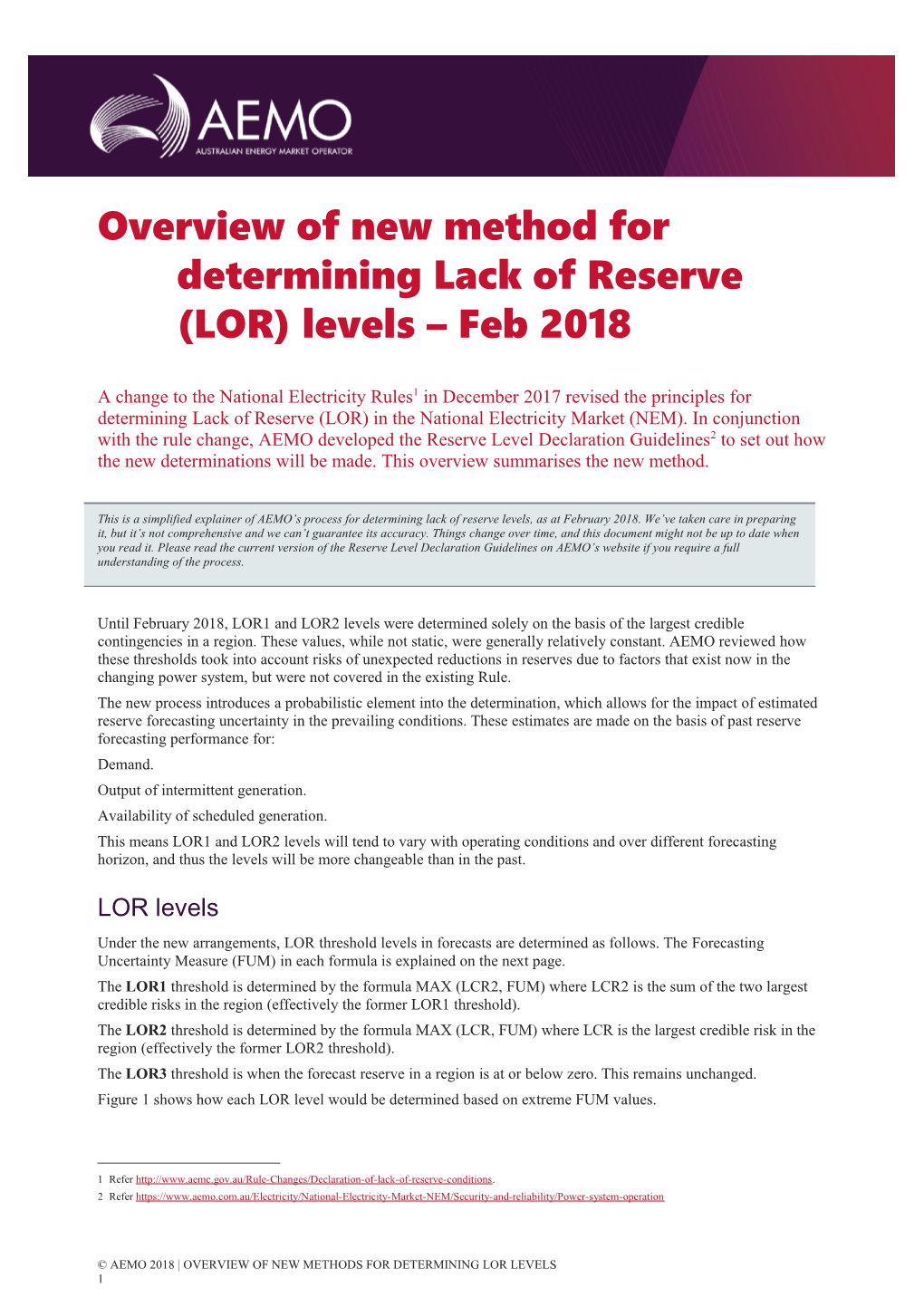 Overview of New Method for Determining LOR Levels - Feb 2018