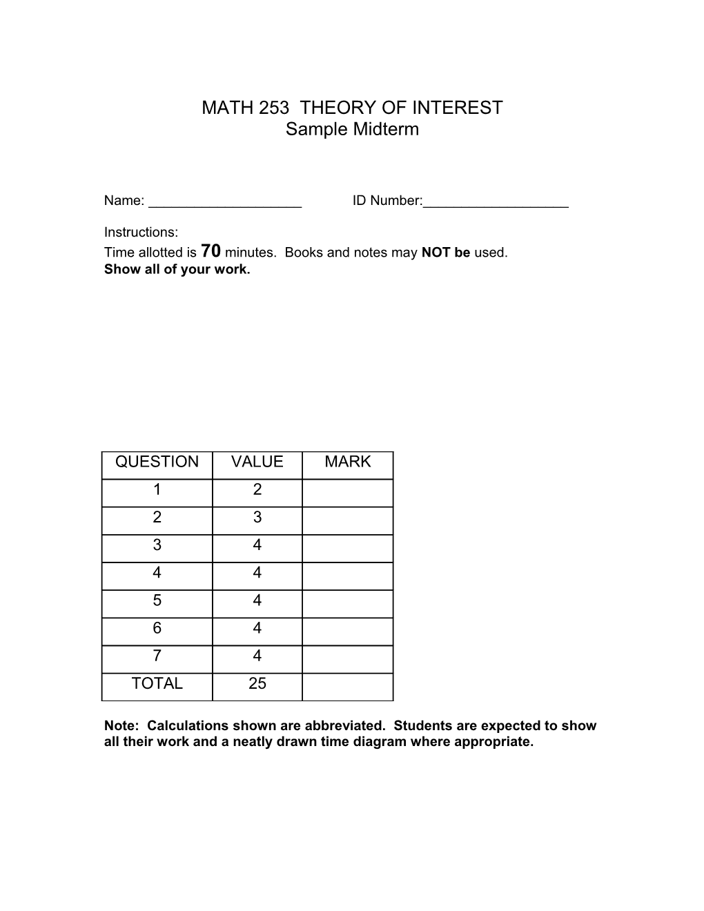 Math 253 Theory of Interest