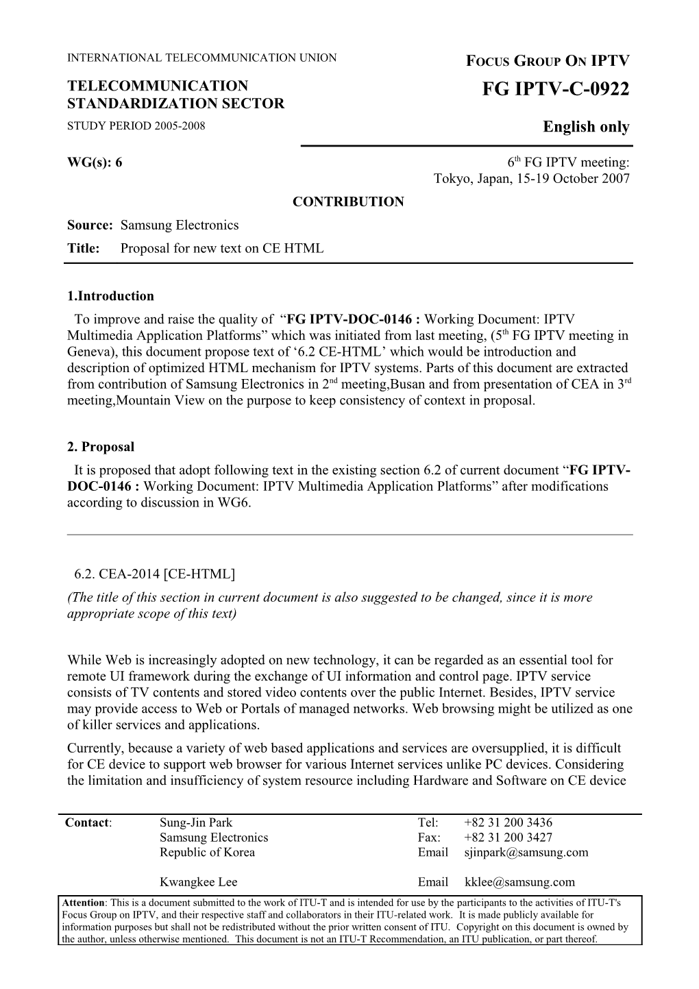 To Improve and Raise the Quality of FG IPTV-DOC-0146 : Working Document: IPTV Multimedia