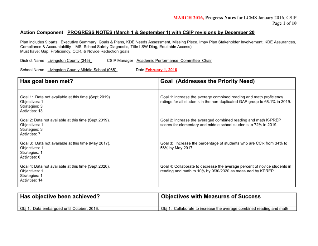 Action Component Academic Achievement