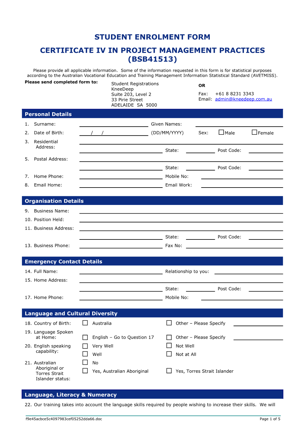 Enrolment Form - Cert IV PM V3