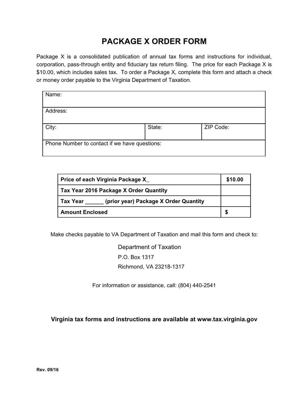 2001 Tax Forms and Instructions Order Form