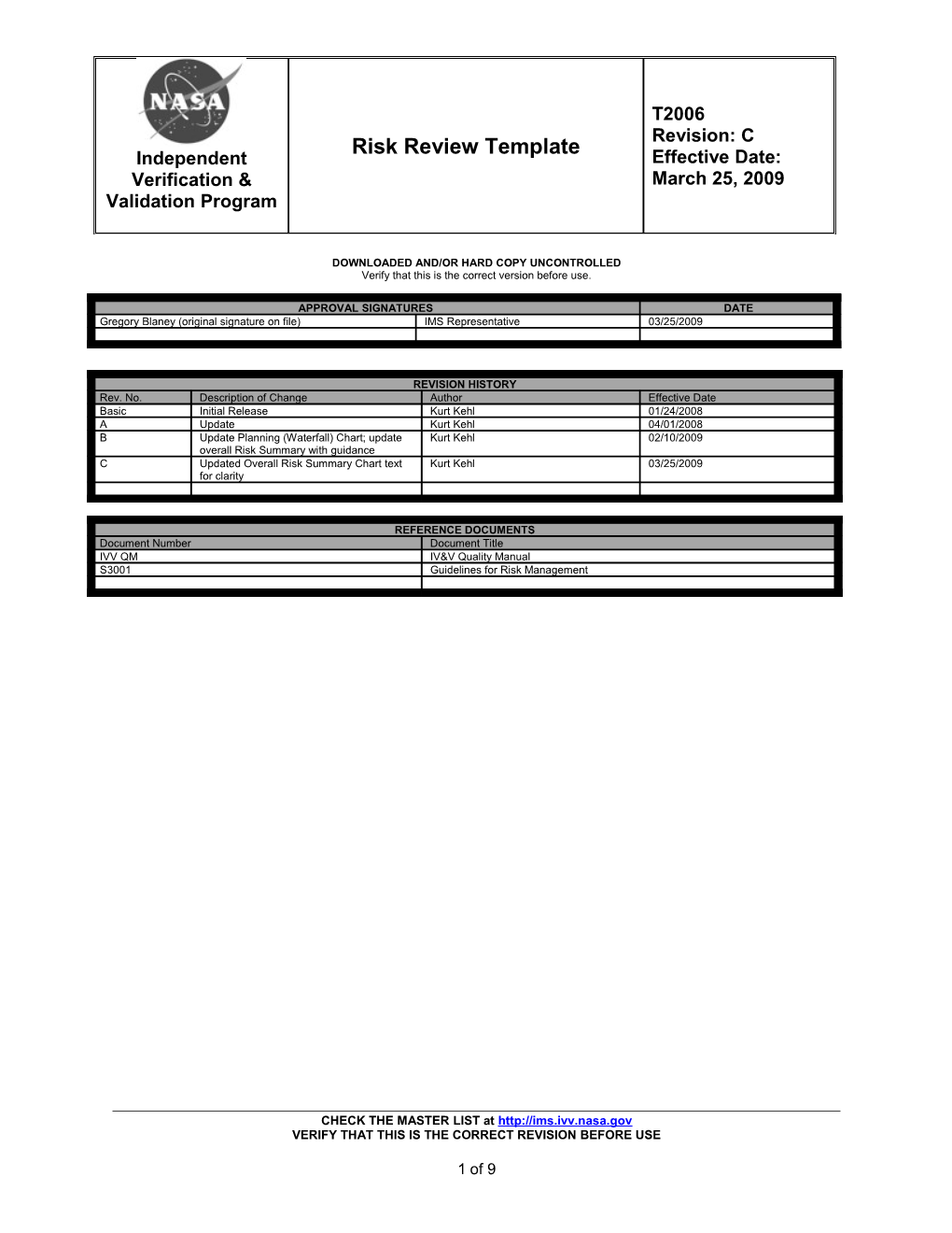 Risk Review Template