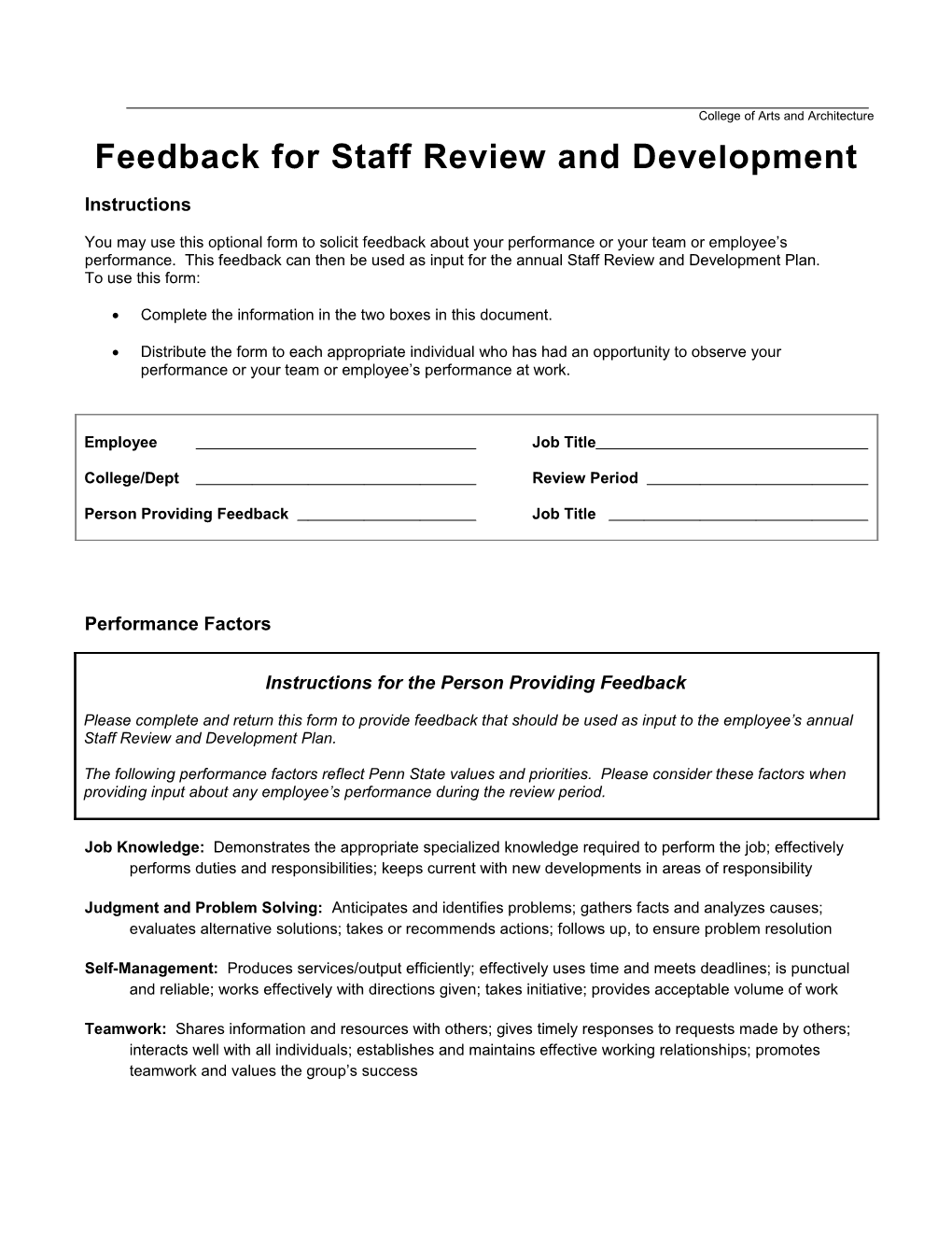 Feedback for Staff Review and Development