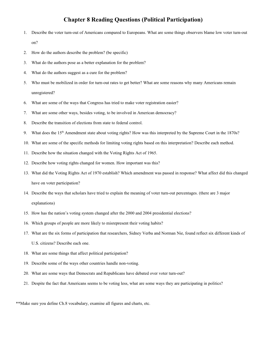 Chapter 8 Reading Questions (Political Participation)