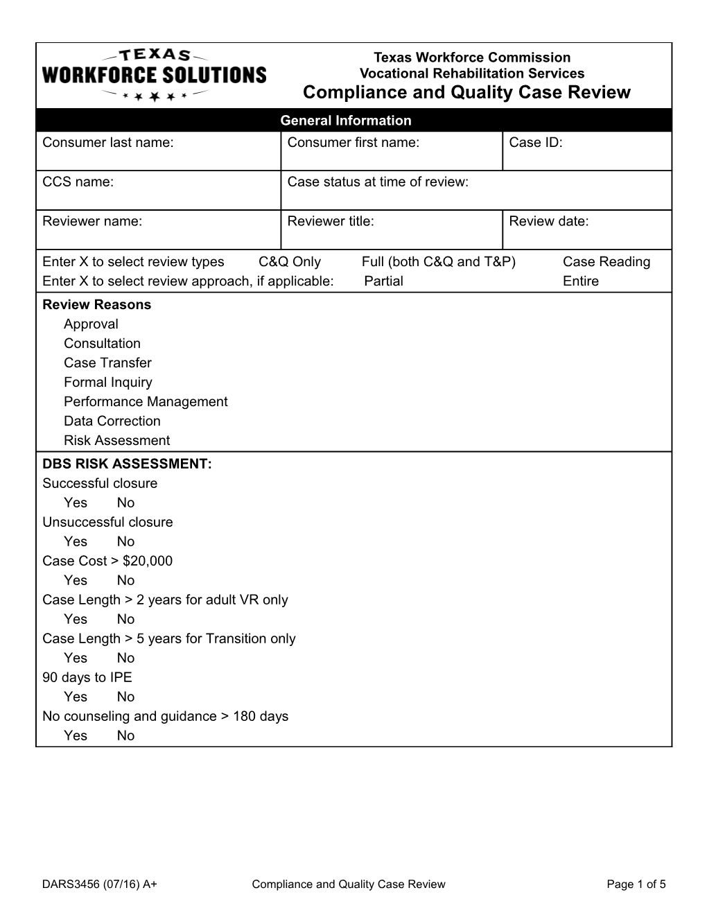 Compliance and Quality Case Review