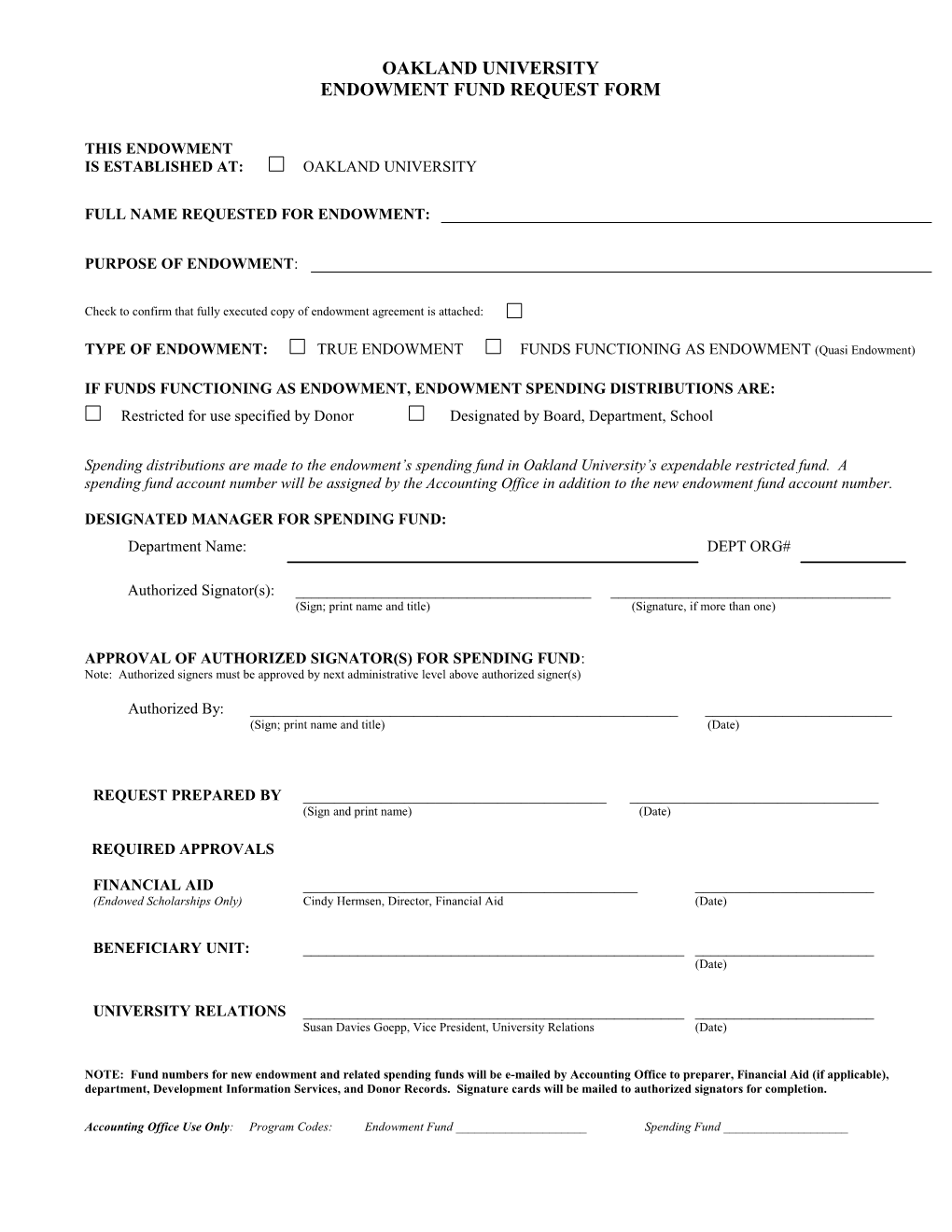 Endowment Fund Request Form