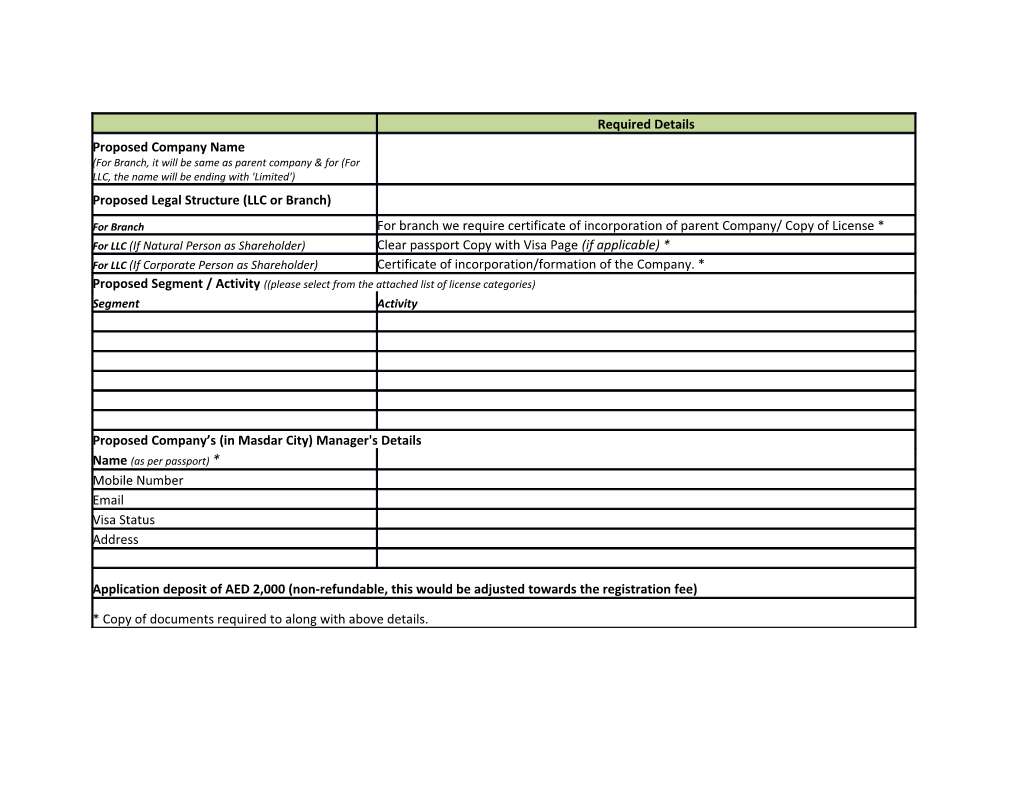 Proposed Legal Structure (LLC Or Branch)