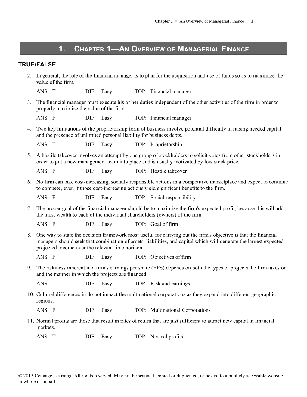 Chapter 1 an Overview of Managerial Finance