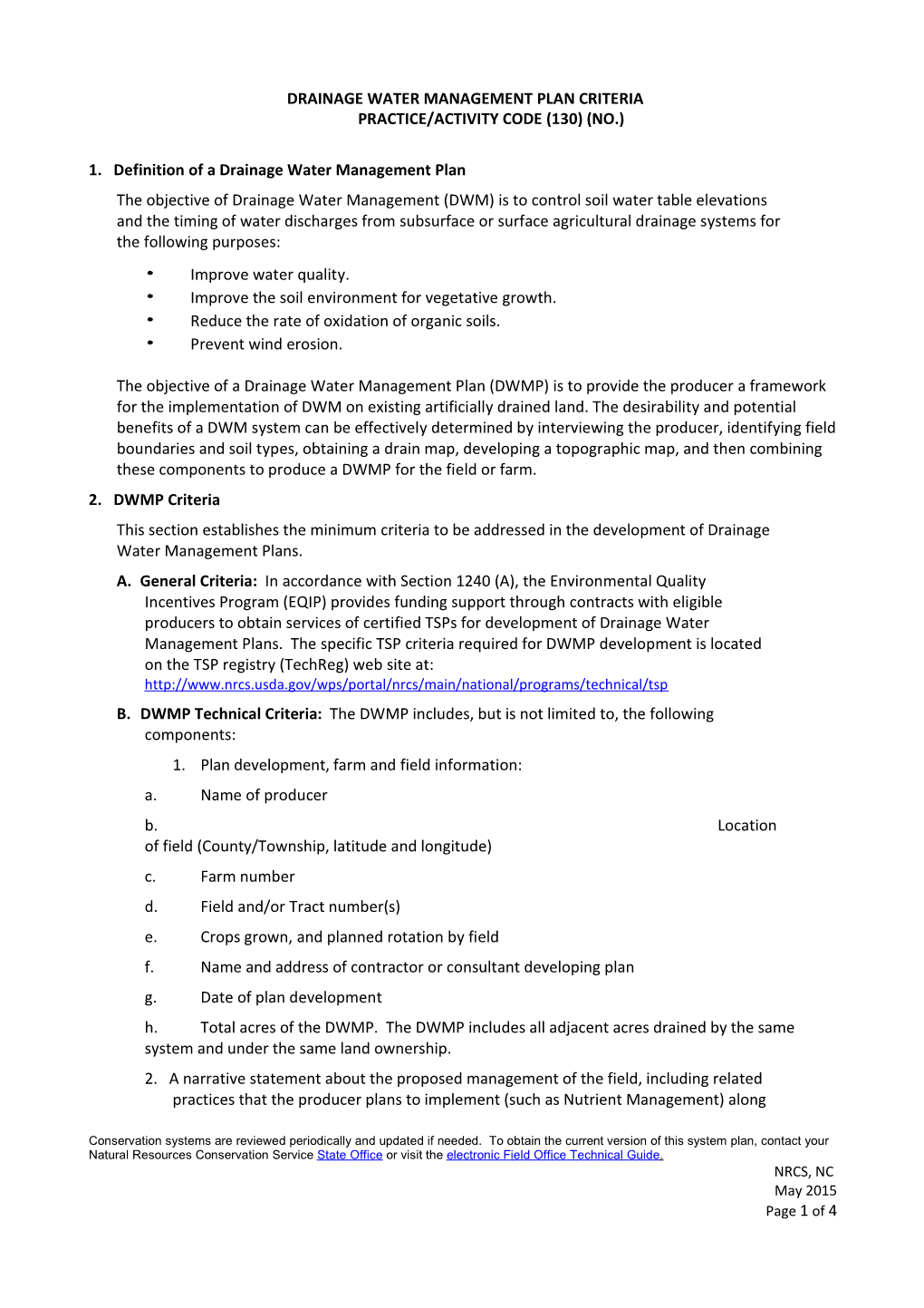 Drainage Water Management Plan Criteria