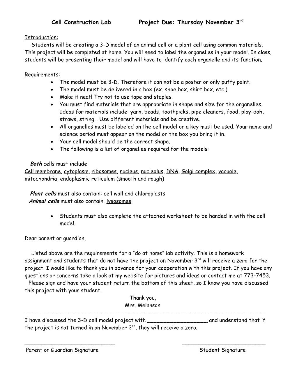 Cell Construction Lab Project Due: Thursday November 3Rd