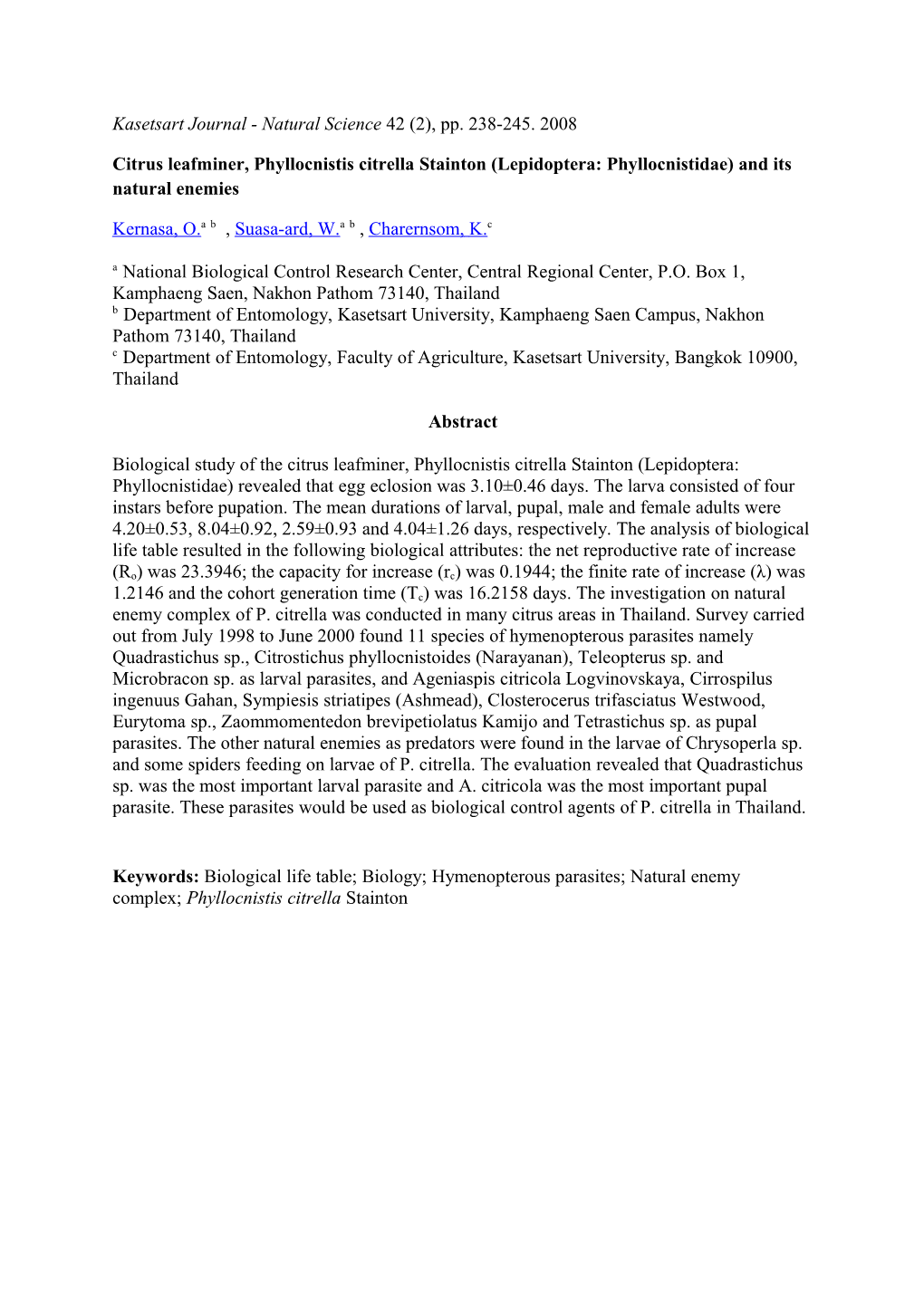 Citrus Leafminer, Phyllocnistis Citrella Stainton (Lepidoptera: Phyllocnistidae) and Its