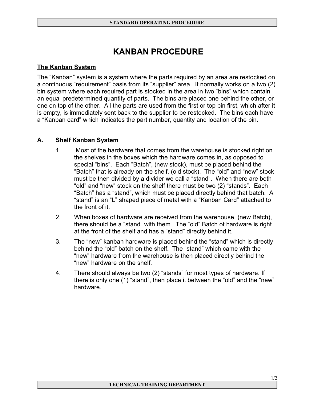 Tlpt/Sept Kanban Procedure
