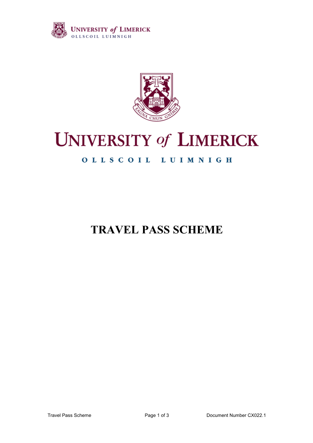 University of Limerick Travel Pass Scheme