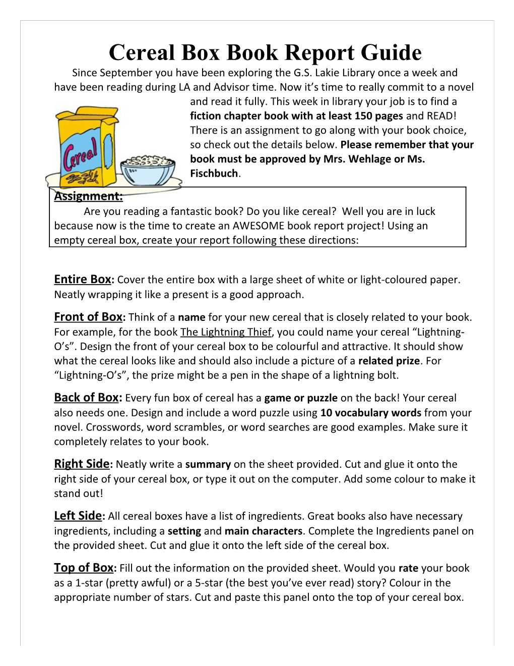 Cereal Box Book Report Guide