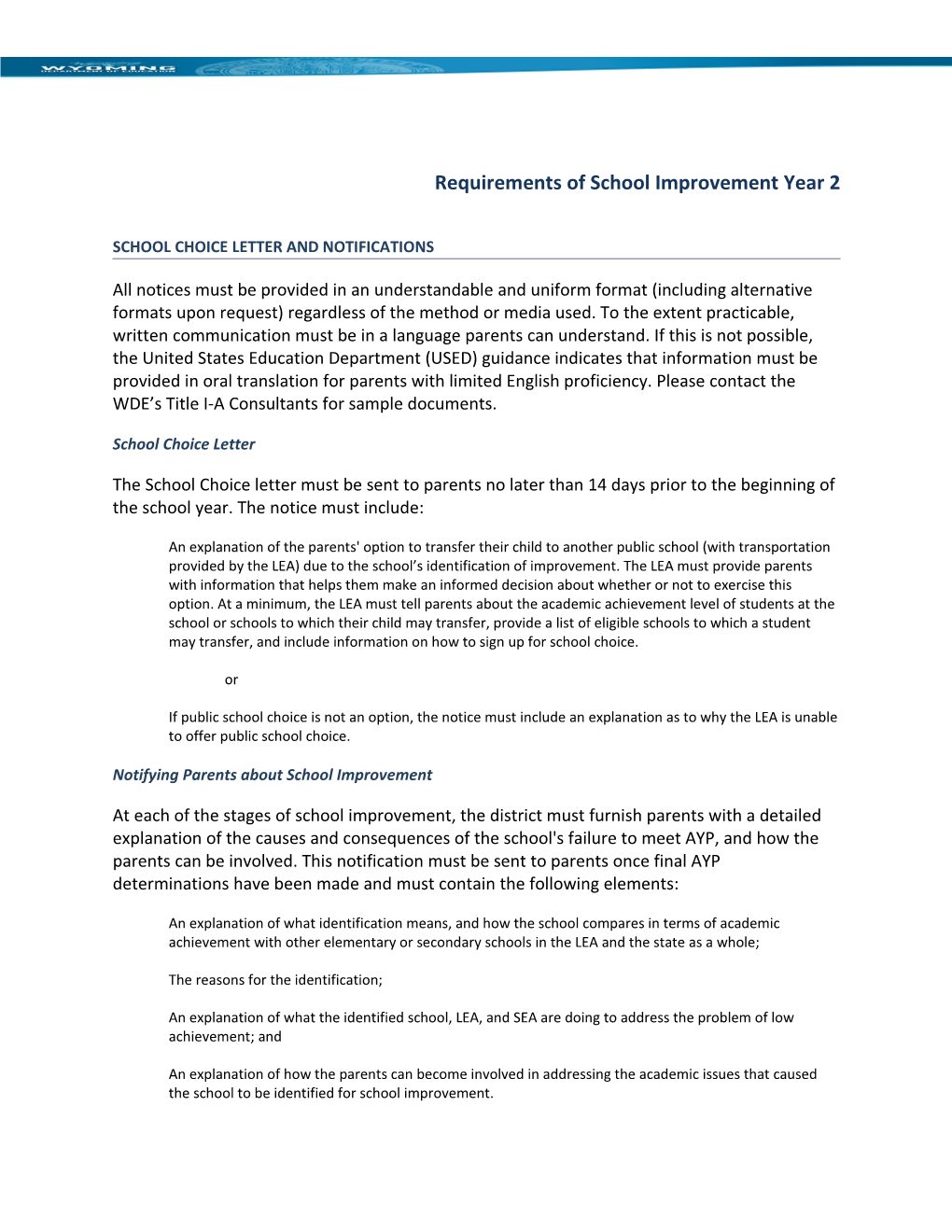 Requirements of School Improvement Year 2